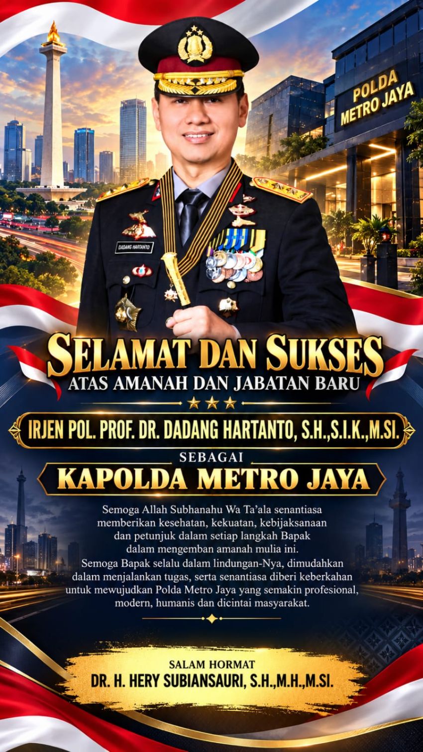 Hery Subiansauri Ucapkan Selamat Sukses Kepada Irjen Pol Dadang Hartanto Dipercaya Menjadi Kapolda Metro Jaya