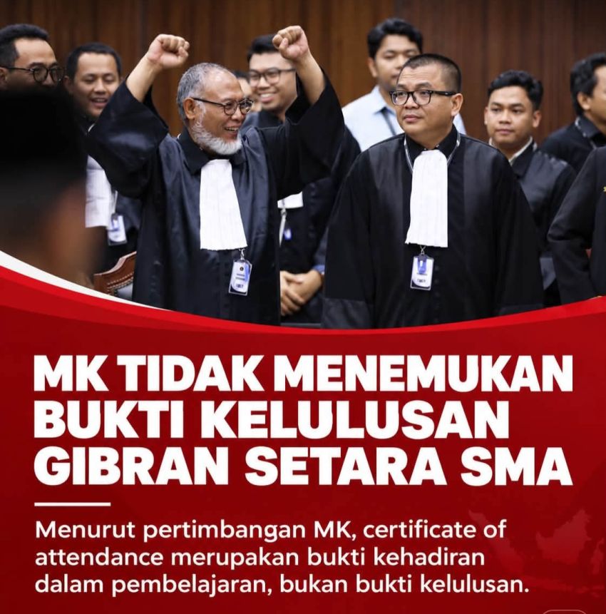 MK Soroti Bukti Pendidikan Gibran, Tapi Tak Bisa Batalkan Jabatan Wapres